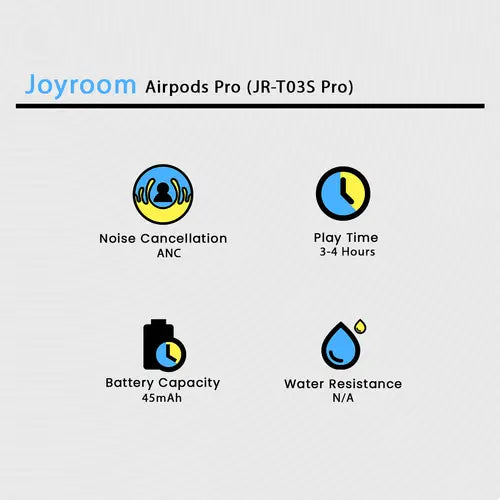 JoyRoom JR -T03S Pro2 With 
Active Noise Cancelling ANC TWS Wireless Earbuds