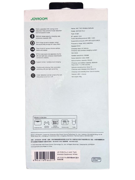 JoyRoom JR -T03S Pro2 With 
Active Noise Cancelling ANC TWS Wireless Earbuds